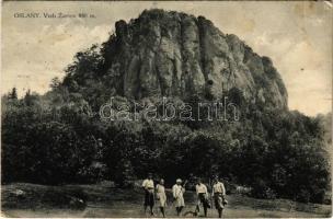 1932 Oszlány, Oslany; Vrch Zarnov / Zarnov hegy, turisták / mountain, tourists (EK)