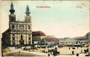 1907 Erzsébetváros, Dumbraveni; Fő tér, piac. Scholtes A. kiadása / main square, market (fl)