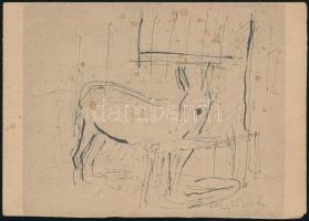 cca 1950-60 Czóbel Béla festőművész illusztrációja (szamár), ofszet, papír, jelzett a nyomaton, foltos, 9,5x12 cm