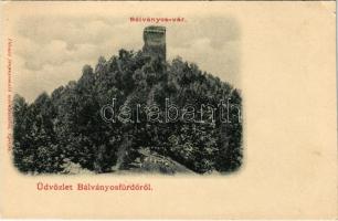 Bálványosfürdő, Baile Balvanyos (Torja, Turia); Bálványos vár. Divald fénynyomdai műintézetéből / castle (vágott / cut)