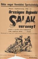 1960 Békés megyei Honvédelmi Sportszövetség - Salak motorverseny plakát, szakadásokkal, 70×50 cm
