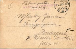 1915 Szabadka, Subotica; Főgimnázium. Magyar zászló szecessziós litho / grammar school. Art Nouveau ...
