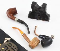 11 db klf pipa: győkér, csont, jó állapotban, három pipatartóval