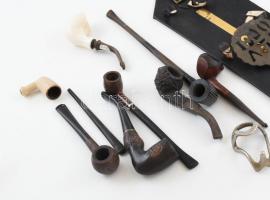 11 db klf pipa: győkér, csont, jó állapotban, három pipatartóval
