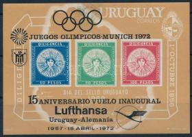 1972. 15 éves az Uruguay-Németország Lufthansa légijárat felülnyomott blokk Mi 15