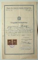 1931 Hajóvezetői bizonyítvány 2 db 80f okmánybélyeggel