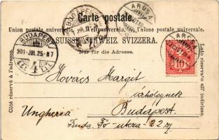 1901 Arosa, Kirchlein gegen das Rothorn, Grand Hotel, Inner-Arosa gegen die Furka. Th. Zingg No. 171...