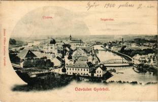 1900 Győr, Újváros, zsinagóga, híd. Berecz Viktor kiadása (Rb)