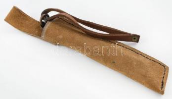 Egyedi, kézzel készült vadászkés, Válik jelzéssel, bőr, szaru. h:22 cm bőr tokkal
