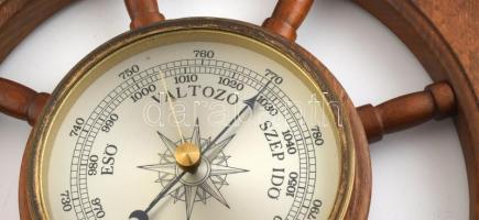 Hajó kormánykerék formájú barométer, működik, d:42cm