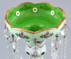 Bieder stílusú gyertyatartó, überfangglas, kézzel festett, kopásnyomokkal, m: 26cm