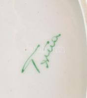 Tertia tálka, kézzel festett porcelán, jelzett, kopott, 19x14cm