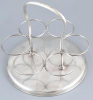 6db vizes pohár, üveg, ezüstözött alpakka tartóban. Kopásnyomokkal, m: 20 cm