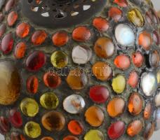 Asztali lámpa, üvegmozaikos búrával, kopott, működik, E14es égővel, m:25cm