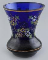 Parádi kék váza, zománc festett, kopott, jelzés nélkül, m:12,5cm