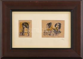 Hincz Gyula (1904-1986): Alakok. Filctoll, papír, jelzett a paszpartun. Dekoratív, üvegezett, kissé kopott fakeretben, 9×6 és 9x11 cm