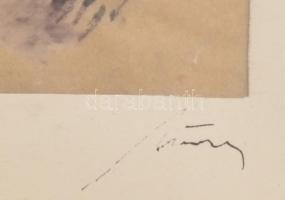 Hincz Gyula (1904-1986): Alakok. Filctoll, papír, jelzett a paszpartun. Dekoratív, üvegezett, kissé ...