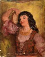 Vydai Brenner Nándor (1903-?): Lány csörgődobbal. Olaj, vászon, jelzett, sérült. 50×40 cm