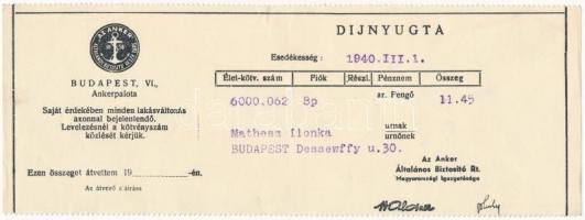 1940. "Az Anker Általános Biztosító Részvénytársaság Magyarországi igazgatósága" biztosítá...