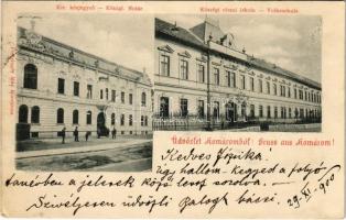 1900 Komárom, Komárnó; Kir. közjegyző, községi elemi iskola. Freisinger Mór kiadása / notary office and school (EK)