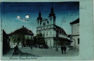 1903 Nagyszombat, Tyrnau, Trnava; Katonai rokkantak háza és templom. Fischer Hugo kiadása / house and church for the military disabled (EB)