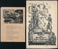 cca 1937-1977 4 db ex libris és kisgrafika, vegyes állapotban (Fery Antal, Franz Kaiser, Menyhárt József), 11x10 cm és 20,5x13 cm között