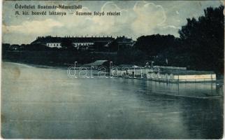 1915 Szatmárnémeti, Satu Mare; M. kir. honvéd laktanya, Szamos folyó részlete, uszoda / Somes river, military barracks, spa (Rb)