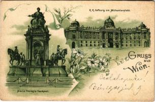 Wien, Vienna, Bécs; Maria Theresia Denkmal, K. K. Hofburg am Michaelerplatz / monument, royal castle. Art Nouveau, floral, litho (fl)