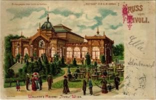 1900 Wien, Vienna, Bécs; Gruss vom Tivoli. Wallners Meierei Tivoli / restaurant. Meteor hold to light litho (EK)