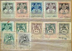 1898 Okmánybélyeg sor 12 klf Koronás értéke