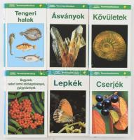 Természetkalauz 6 kötet: Bogyósok, vadon termő zöldségnövények, gyógynövények, Lepkék, Cserjék, Tengeri halak, Ásványok, Kövületek. Bp., 1995-1997, Magyar Könyvklub. Kiadói kartonált papírkötés, egy kötet kissé kopott, egy köteten kis folt.