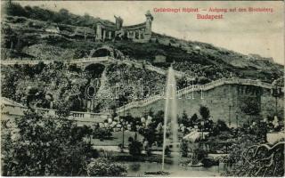 1912 Budapest I. Gellérthegyi följárat, szökőkút, Tabáni házak