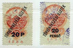 1945 Ferde felülnyomású átértékelt törvénykezési illetékbélyegek 20P I. és II. típus