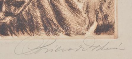 Prihoda István (1891-1956): Lány virágkosárral. Rézkarc, papír, jelzett. Lap széle kissé sérült. 25x...