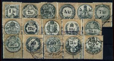 1880 Okmánybélyeg sor 16 db klf krajcáros értéke