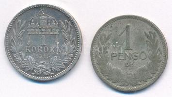 1915KB 1K Ag "Ferenc József" + 1926. 1P Ag T:1-,3 Adamo K5.1, Adamo P6