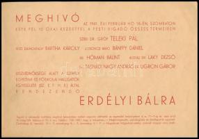 1941 Meghívó a Székely Egyetemi Hallgatók Egyesülete által rendezendő Erdélyi bálra, jó állapotban, ...