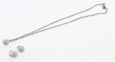 Ezüst (Ag) nyaklánc medállal és fülbevalópárral, jelzett, h:50cm, bruttó:15g