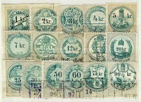 1891 Okmánybélyeg sor 16 db klf krajcáros értéke