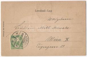 1907 Komárom, Komárno; Freisinger Mór kiadása. Címeres, szecessziós litho keret / Totale Ansicht / g...