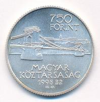 1998. 750Ft Ag "Budapest 125 éves" kapszulában, az MNB színes tájékoztatójával T:BU
Adamo...