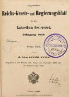 1850 Az ausztriai birodalmat illető közönséges birodalmi törvény- és kormánylap. 1850-diki évfolyam....