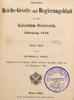 1850 Az ausztriai birodalmat illető közönséges birodalmi törvény- és kormánylap. 1850-diki évfolyam....