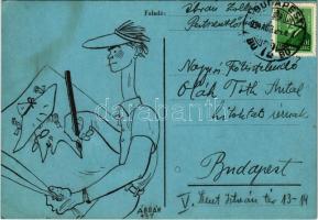 1934 Ábrán Zoltán grafikus saját rajza és levele