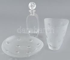 3db retró üveg, tál, palack, váza, hibátlan, m:14-20cm, d:21cm