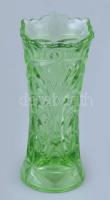Zöld retro váza, kopásnyomokkal, m: 15,5 cm