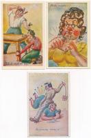 3 db régi humoros képeslap: férj és feleség / 3 pre-1945 humorous postcards: wife and husband