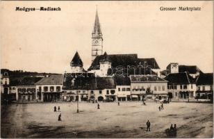 Medgyes, Mediasch, Medias; Grosser Marktplatz / Piactér, templom, Rothschild üzlete / square, church, shops