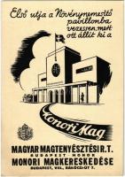 Első útja a Növénynemesítő pavilonba vezessen, mert ott állít ki a Monori Mag! Magyar Magtenyésztési R.T. Monori Magkereskedése reklámlapja / Hungarian seed breeder company advertising card (EK)