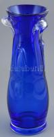 Iparművészeti retró kék üveg váza, hibátlan, m:27cm